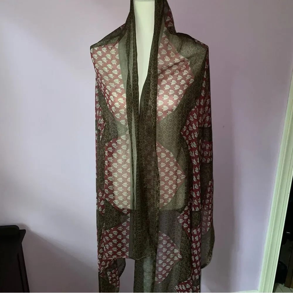 Large Scarf Chiffon Wrap Swim Cover Shawl Sheer Red Brown Boho Printed